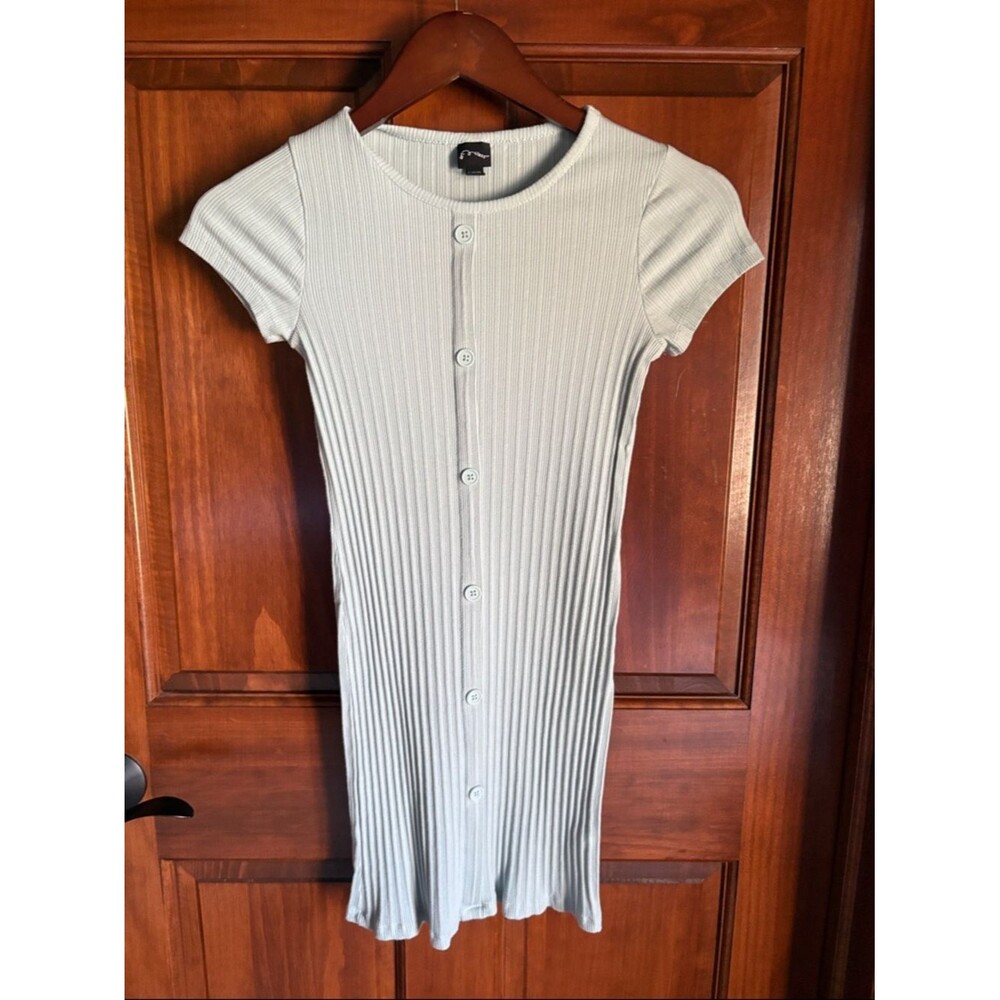 art class Ribbed Button-Front Mini Dress in Light Blue- Girls L (10/12)